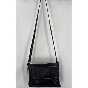 Margot three compartment, leather adjustable strap, Crossbody bag, smooth Black